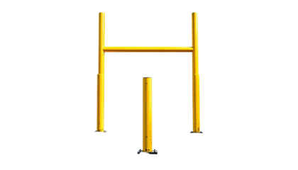 Yellow metal structure against a black background