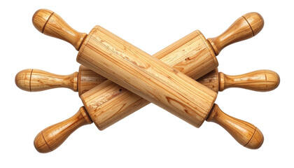 Crossed wooden rolling pins isolated against a black background