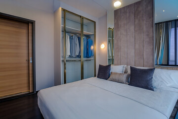 a decorating sample sleeping room of the condominium