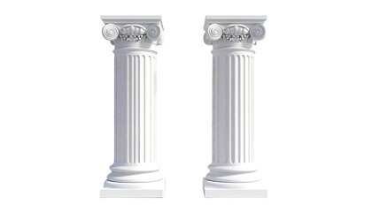 Two white ionic columns stand against a stark black backdrop (1)