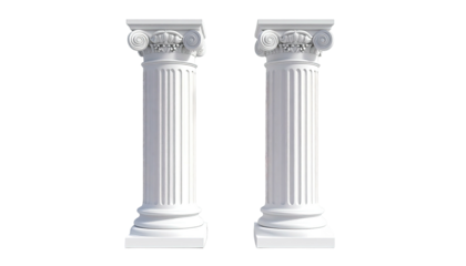 Two white ionic columns stand against a stark black backdrop (1)