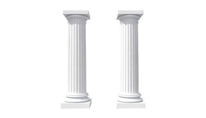 Two white classical columns standing against a black background