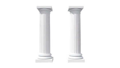 Two white classical columns standing against a black background
