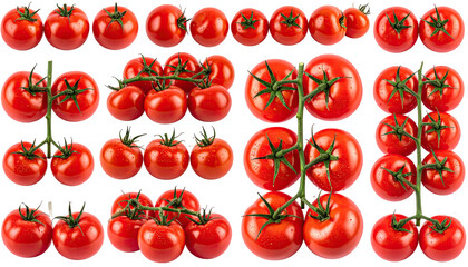Many ripe red tomatoes displayed against a black background