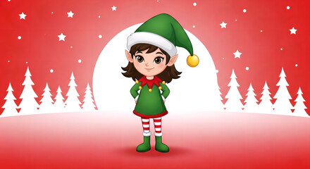Cute Cartoon Elfa Girl wearing santa hat elegant icon image