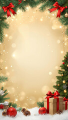 high quality christmas tree gift box copyspace light ornaments white gold background