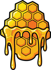 Golden Honeycomb Dripping Sweet Liquid Yellow Hexagons Pattern Detailed Pixel Art Illustration