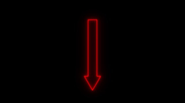 Red Neon Arrow Pointing Downward Against Black Background direction pointer