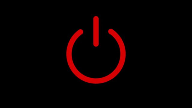 Red Neon Power Button Symbol Glowing Against a Black Background on off