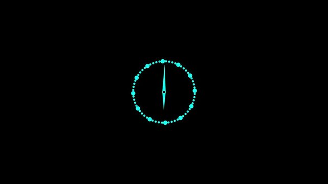 Clock icon vector animation with clock face on black background.4k video animation