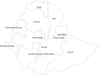 ETHIOPIA MAP with its administrative divisions and regions