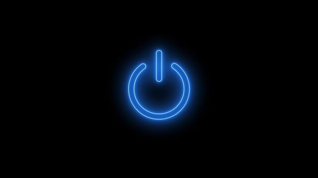 Blue Neon Power Button Symbol Glowing Against a Dark Background on off