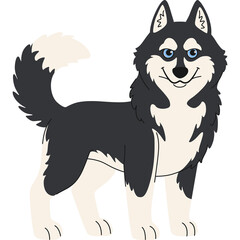 Pixel Art Illustration of a Siberian Husky Dog with Blue Eyes and Black and White Fur Standing on a Transparent Background