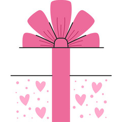 Pink Gift Box With Hearts And Ribbon Decorated With Bow On Transparent Background