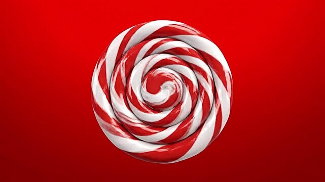 Christmas candy cane swirl lollipop, festive red and white peppermint hard candy, sweet holiday dessert treat on vibrant red background