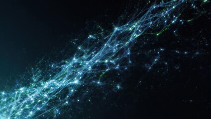 Abstract digital network of glowing lines and particles on a dark background