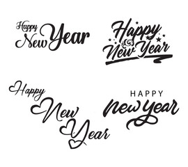 Hap new year text design vector set.