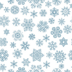 A detailed illustration of a seamless pattern featuring various intricate snowflake designs.