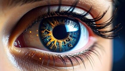 Human Eye Close-up with Abstract Tech Pattern
