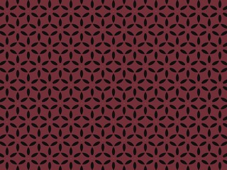 Abstract floral pattern in black on a maroon background.