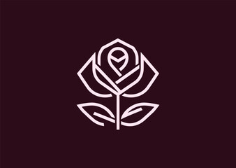 A refined rose logo created in smooth line style, emphasizing the natural curves of petals in a minimalist geometric form, representing beauty, passion, and elegance in vector art