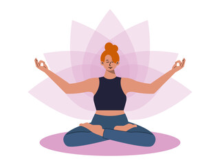 Young woman in yoga exercise in Trance position. Meditation vector illustration. Flat illustration concept.