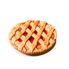 Homemade Freshly Baked Apple Pie with Golden Crust and Cinnamon Filling on White Background