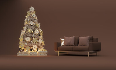 Golden Christmas Party Decor &ndash; Luxury Holiday Celebration Background 3D