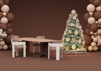 Golden Christmas Party Decor – Luxury Holiday Celebration Background 3D