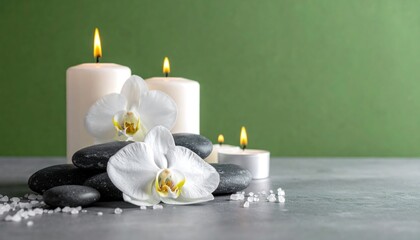 Serene Spa Day White Orchids, Candles, and Smooth Stones for Relaxation and Well-being