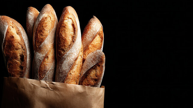 Freshly baked baguettes in a brown paper bag ready for serving in a cozy setting