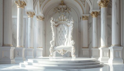 Fototapeta premium Regal Majesty An Elegant White Throne in a Grand Hall