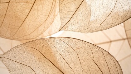 Delicate botanical art Close-up of translucent dried leaves revealing intricate vein patterns