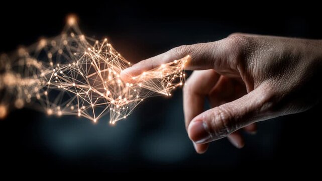 Strategic adaptive campaign node icon concept illustrating core aspects of campaign management for marketing success. Human Finger Touching Glowing Digital Network &ndash; Animated Video Version