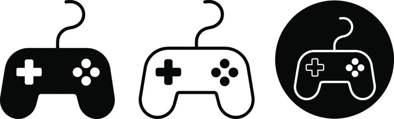 Minimalist video game controller icons set, black and white joystick symbols, modern gaming design, simple vector illustration for technology concepts © Md Nayim islam