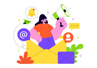 Fototapeta premium Email Service Vector Illustration Featuring File Correspondence Delivery, Electronic Mail Communication, and Business Marketing in a Flat Background