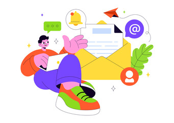 Email Service Vector Illustration Featuring File Correspondence Delivery, Electronic Mail Communication, and Business Marketing in a Flat Background