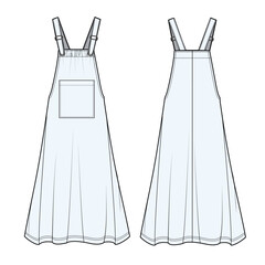 Women apron dress front and back view mockup template vector design technical illustration.