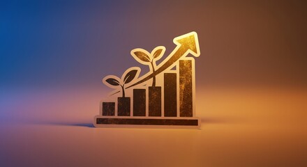 Concept of eco-friendly investment and sustainable economic development with a growing bar chart