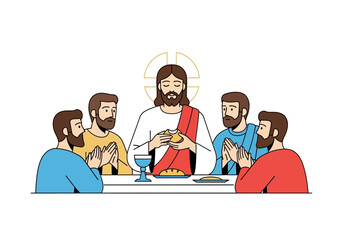 The Last Supper Illustration with Jesus and Disciples at Table.