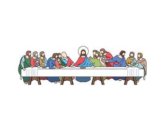 The Last Supper Illustration with Jesus and Disciples at Table.