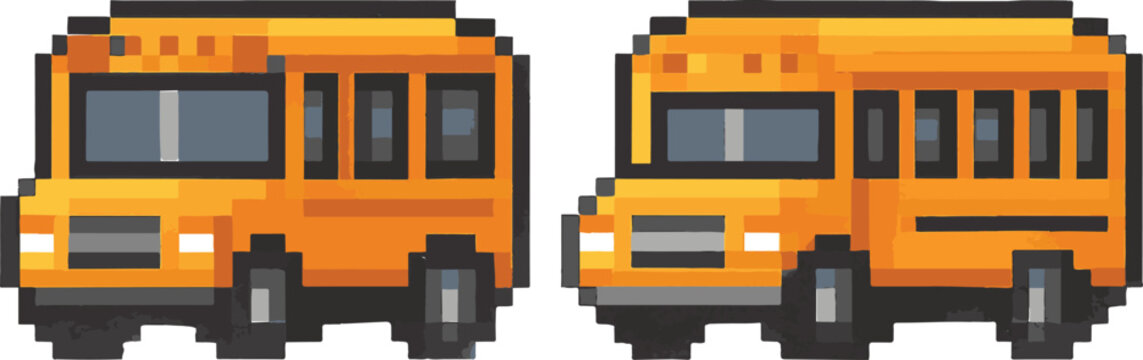 school bus pixel art, eps 10 illustration