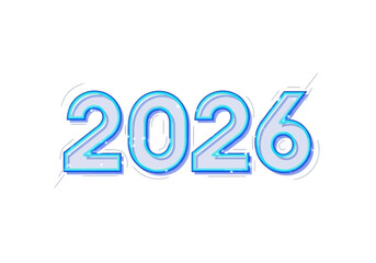 Stylized 2026 Year Design with Blue Outline and Light Gray Fill.