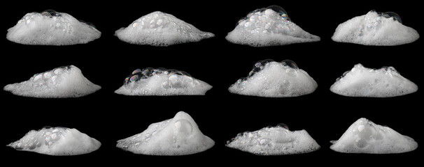 top view liquid white foam soap, shampoo, or shower gel. Abstract bubbles. isolated on black...