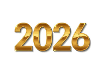 Golden 2026 New Year Illustration with Glossy Finish and Shadow.
