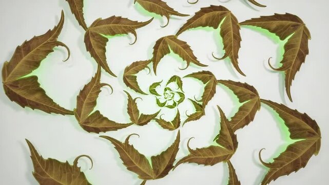 Neem leaves arranged in a spiral pattern on a white background isolated