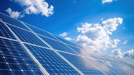 Harnessing solar energy solar panels in a bright sky nature landscape outdoor viewpoint renewable concept