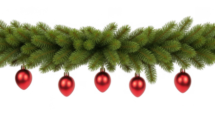 Festive christmas garland featuring red baubles and green pine branches