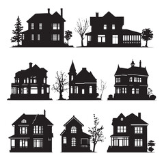 Set of house silhouettes isolated on white background