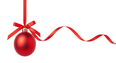 Elegant red christmas bauble with ribbon and bow for festive decoration